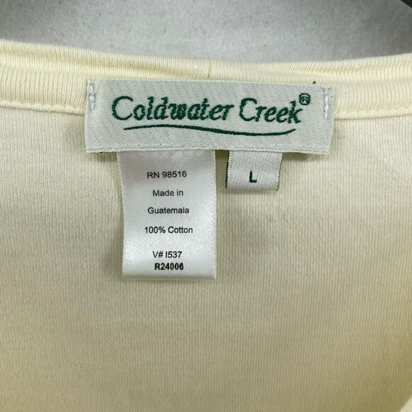 Coldwater Creek Long Sleeve Shirt Women Lg Beige Ivory Plain Cropped Round Neck - Picture 9 of 10